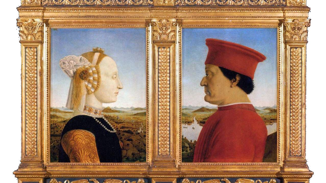 Schilderij met twee personen uit de Renaissance-tijd