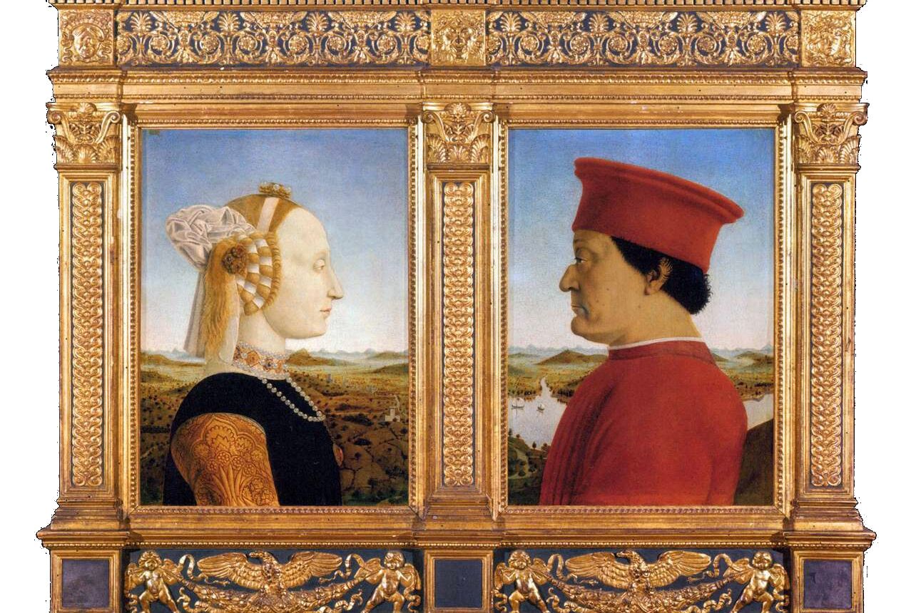 Schilderij met twee personen uit de Renaissance-tijd